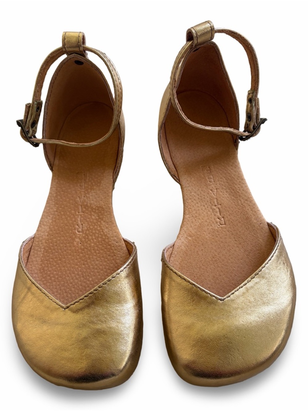 SOLD Gold Leather Barefoot Flats with Ankle Strap | Women’s Flats | Size EU 39